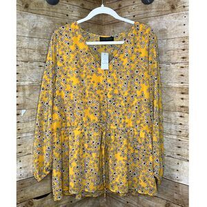 LANE BRYANT CHIFFON FLORAL ILLUSION COLLECTION CASUAL LINED BLOUSE SIZE 18 NWT